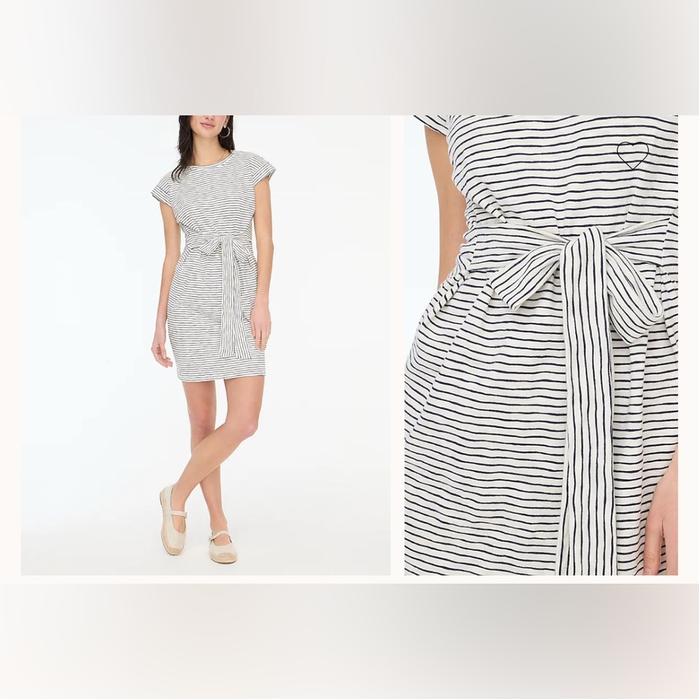 J. Crew Ivory &‎ Navy Striped tie-waist mini cotton dress Size Small